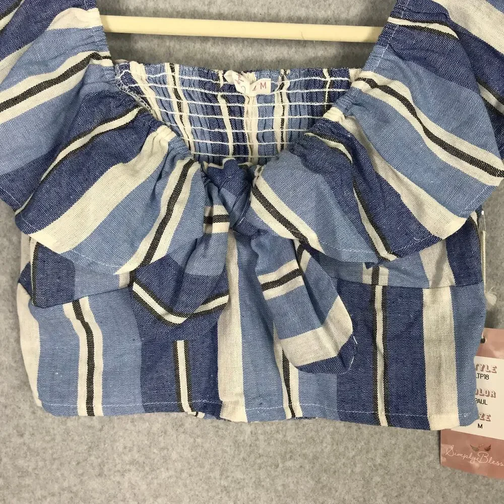 Simply Blessed Ruffle Smocked Crop Top Medium‎ Linen Vacation Cute Preppy Resort